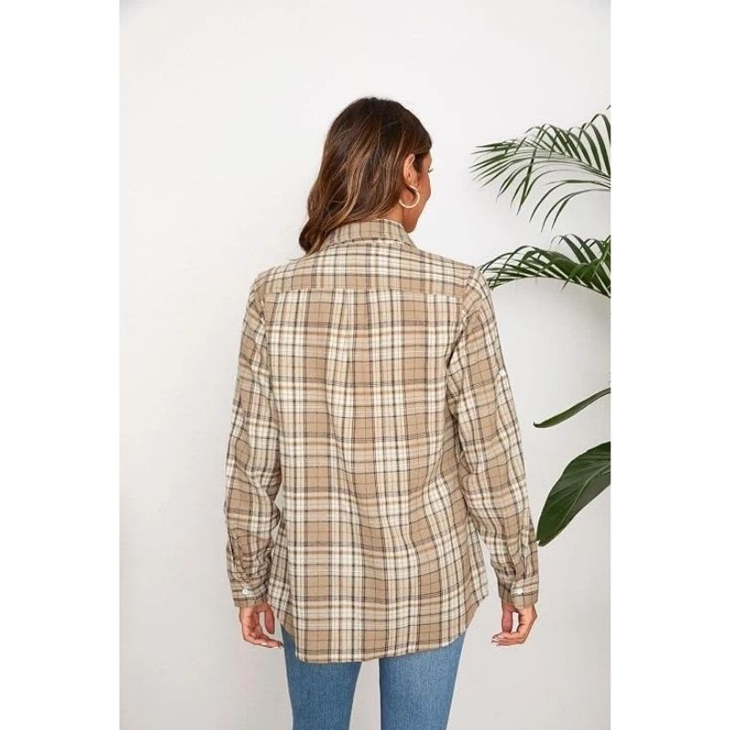 Flannel Shirt for Women, Plaid Western Cowgirl Button Down Shirt, Long Sleeve Oversized Casual Top
