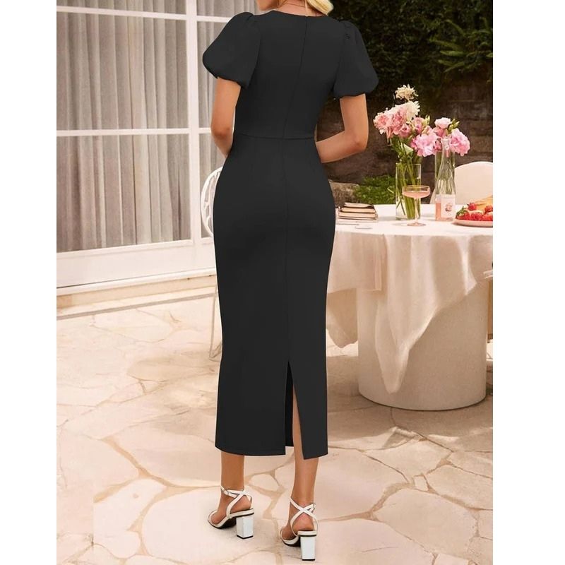 Womens Bodycon Midi Dress, Short Sleeve Wedding Guest Cocktail and Formal Dress