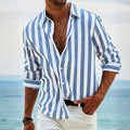 Mens Vertical Striped Button Down Shirt, Lightweight Breathable Summer Shirt, Regular Fit Casual Shirt