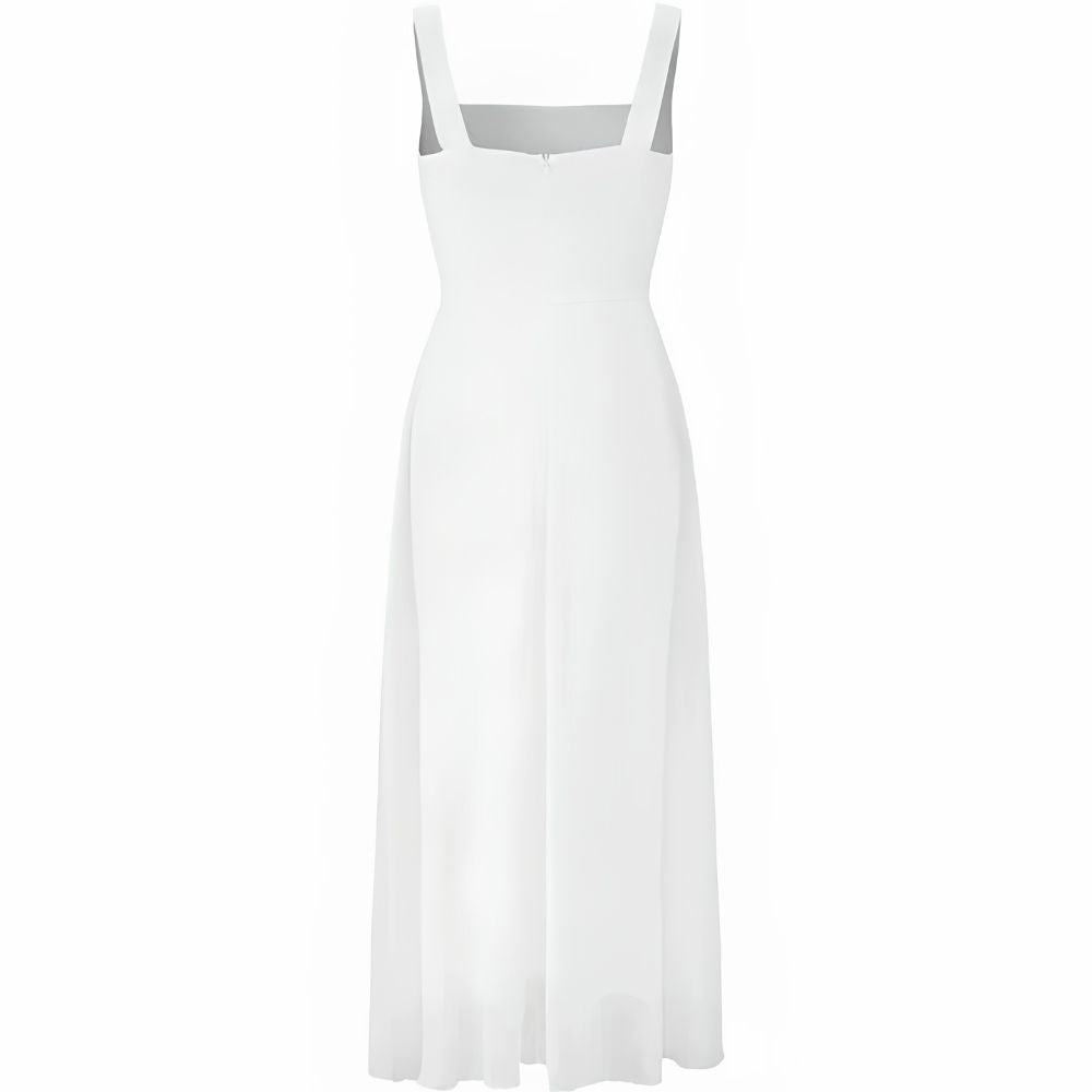 Womens Midi Dress with Square Neckline and Fitted Bodice, A-Line Skirt