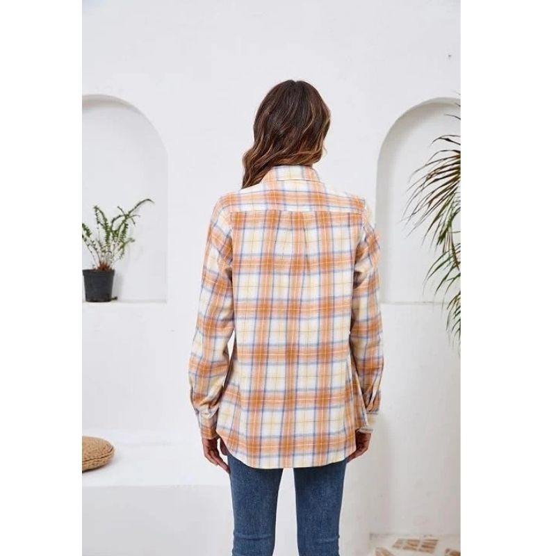 Flannel Shirt for Women, Plaid Western Cowgirl Button Down Shirt, Long Sleeve Oversized Casual Top