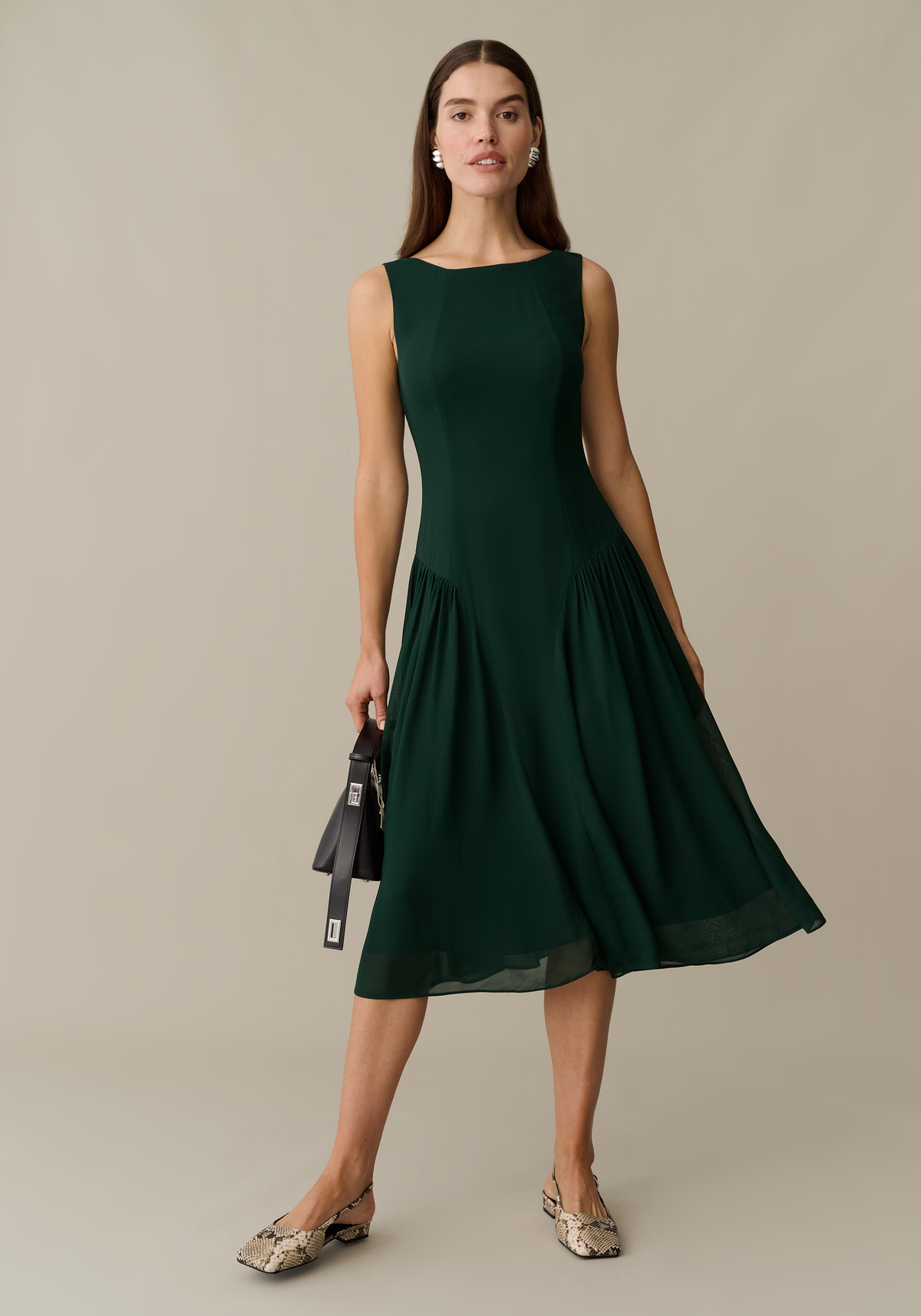 Womens Lightweight Midi Dress with High Neck & Scoop Back, Chiffon