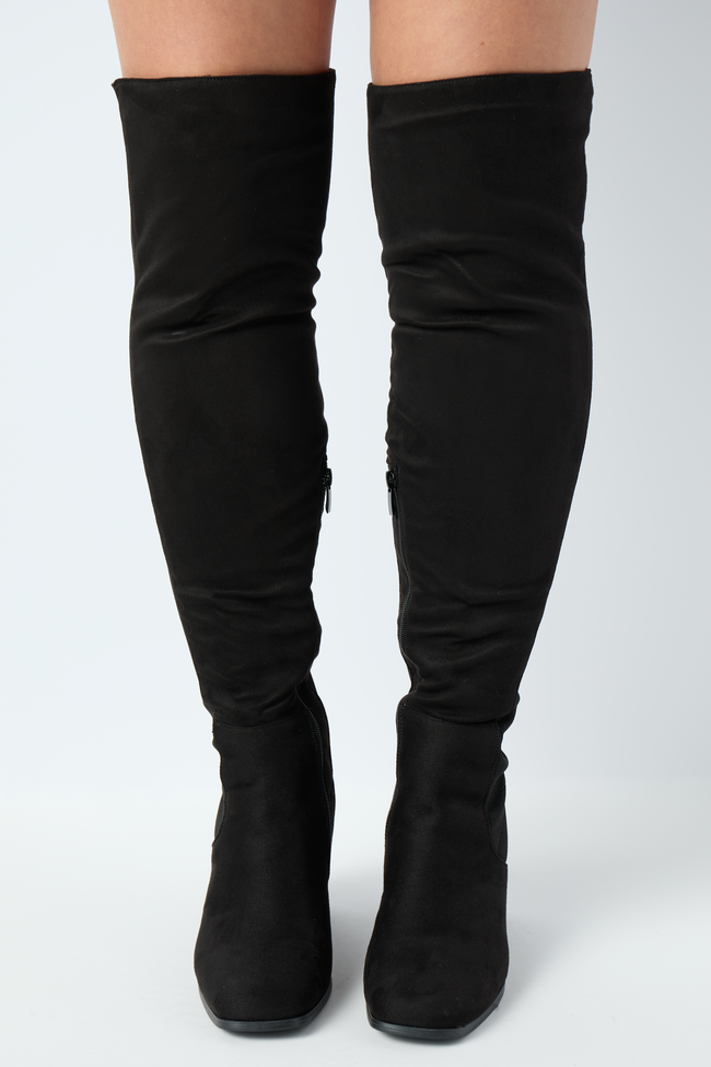 Womens Black Over The Knee Boots, Stretch Side Zipper