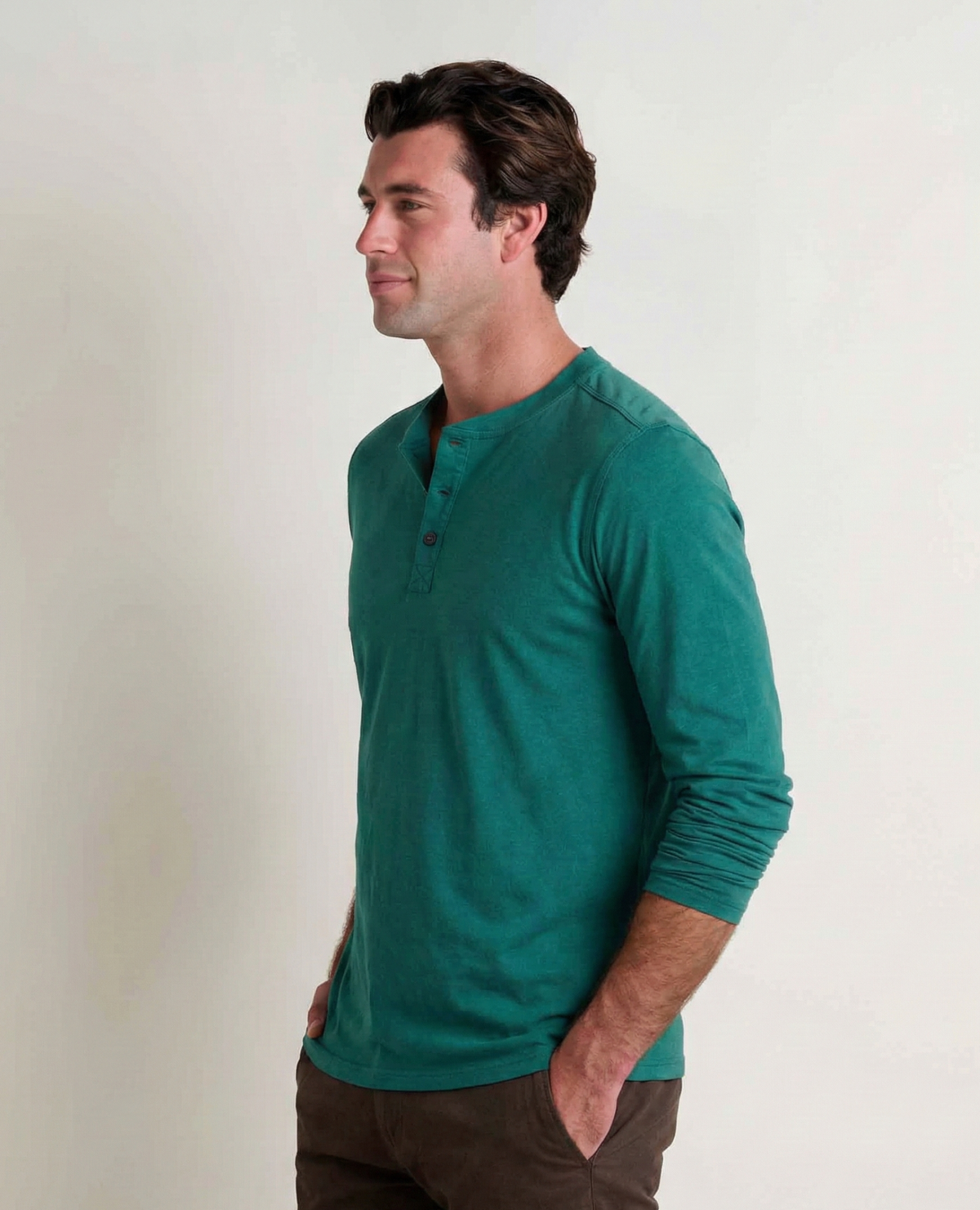 Mens Casual Long Sleeve Henley Shirt, Cotton