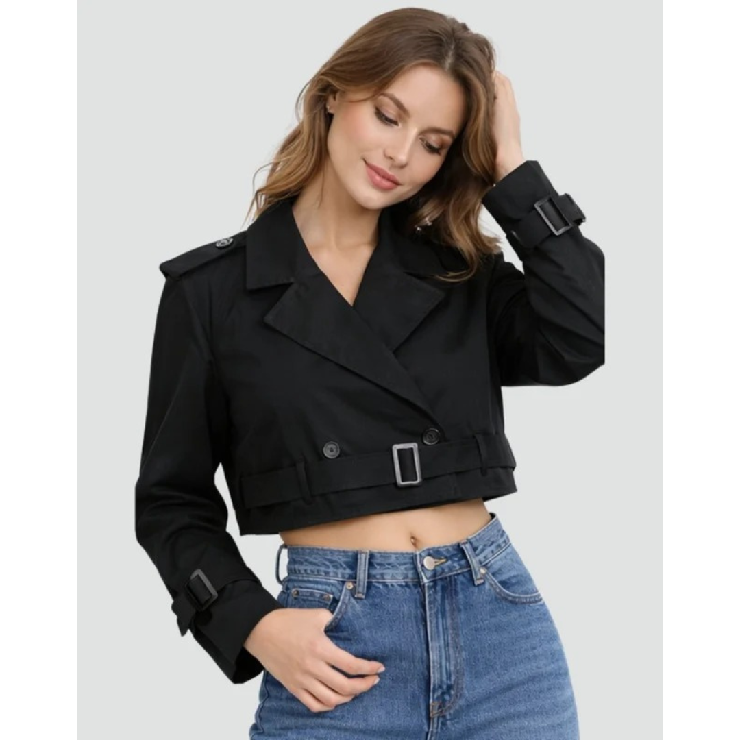 Women's Belted Trench Coat with Double Breasted Closure and Adjustable Waist Tie