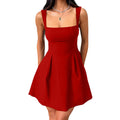 Womens Square Neck Sleeveless A-Line Mini Dress with Back Bow