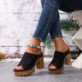 Womens Block Heel Mules, Open Toe Platform Sandals, Chunky High Heel Slip on Slide Shoes