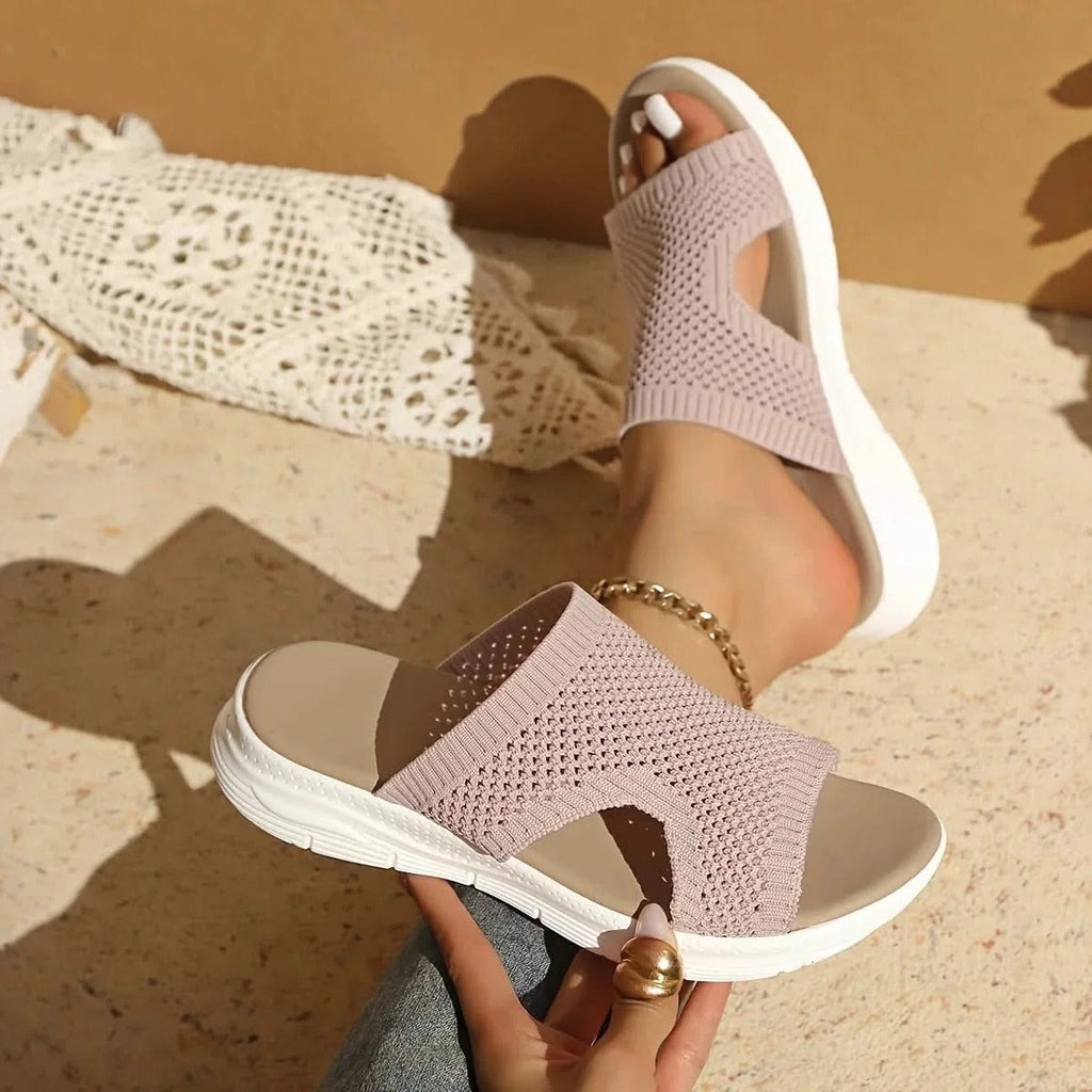 Womens Orthopedic Sandals, Open Toe Knit Comfort Sandals, Stretch Strappy Arch Support Shoes