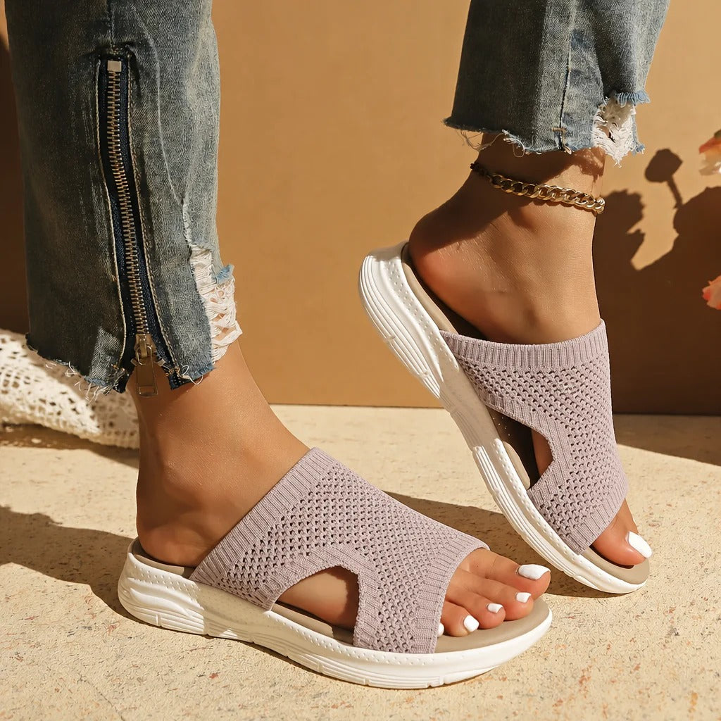 Womens Orthopedic Sandals, Open Toe Knit Comfort Sandals, Stretch Strappy Arch Support Shoes